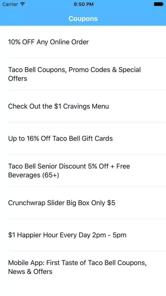 Coupons for Taco Bell App سکرین شاٹس