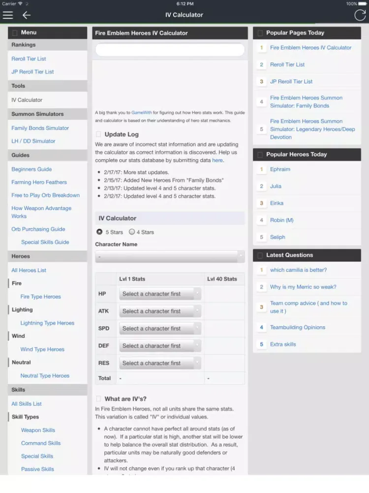 IV Calculator & Database for Fire Emblem Heroes iPad 应用截图
