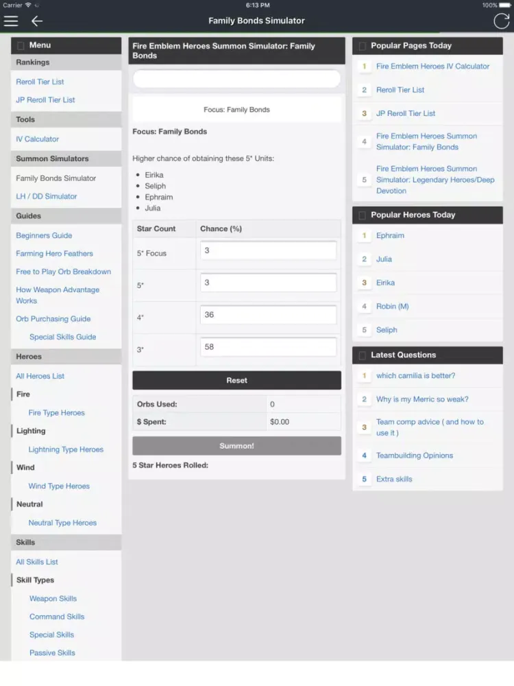 IV Calculator & Database for Fire Emblem Heroes iPad 应用截图