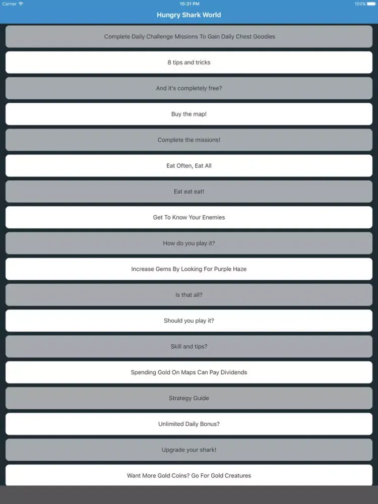 Capturas de pantalla de Guides and Cheats for Hungry Shark Evolution Game iPad 