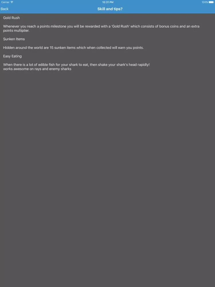 Capturas de pantalla de Guides and Cheats for Hungry Shark Evolution Game iPad 