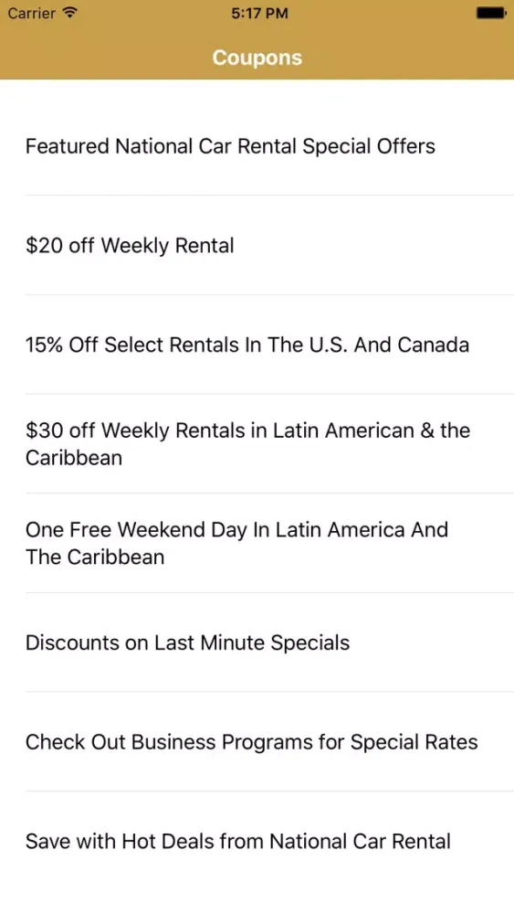 Capturas de pantalla de Coupons for National Car Rental App