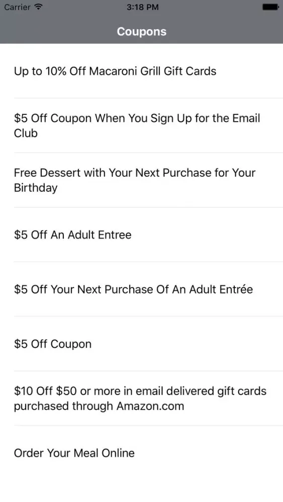 Capturas de pantalla de Coupons for Macaroni Grill App