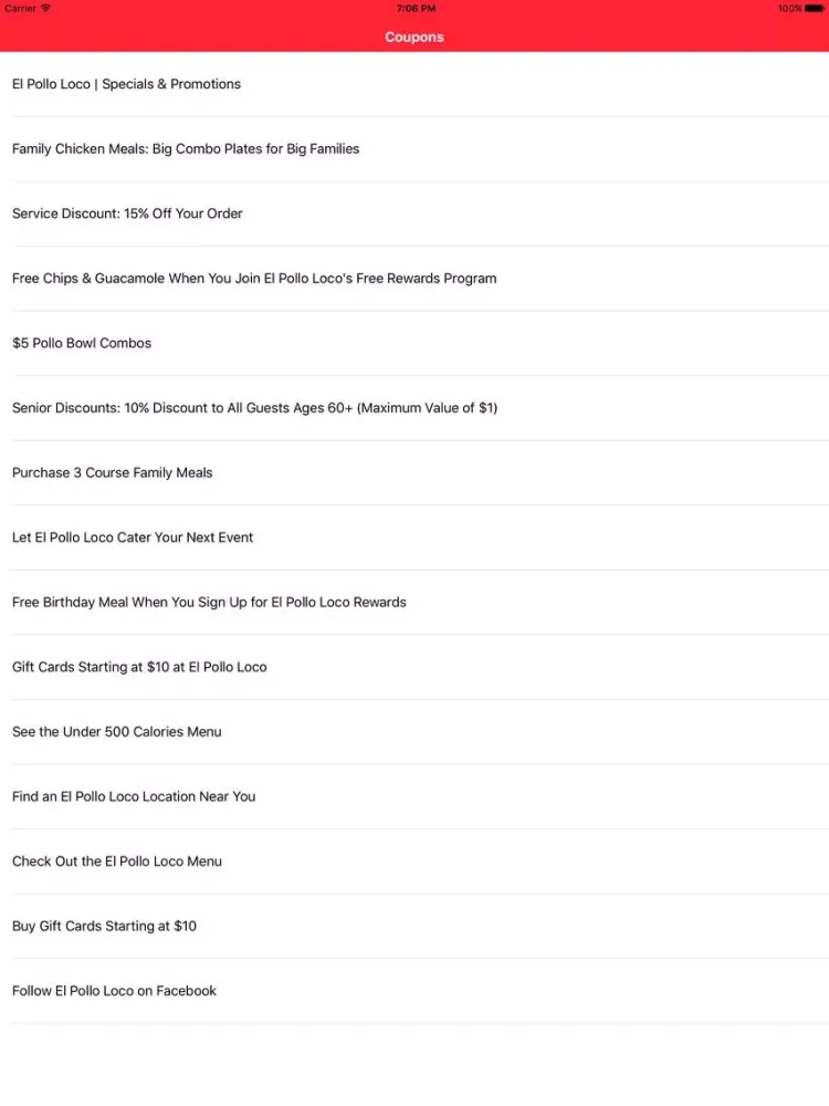 Скриншоты Coupons for El Pollo Loco App iPad 