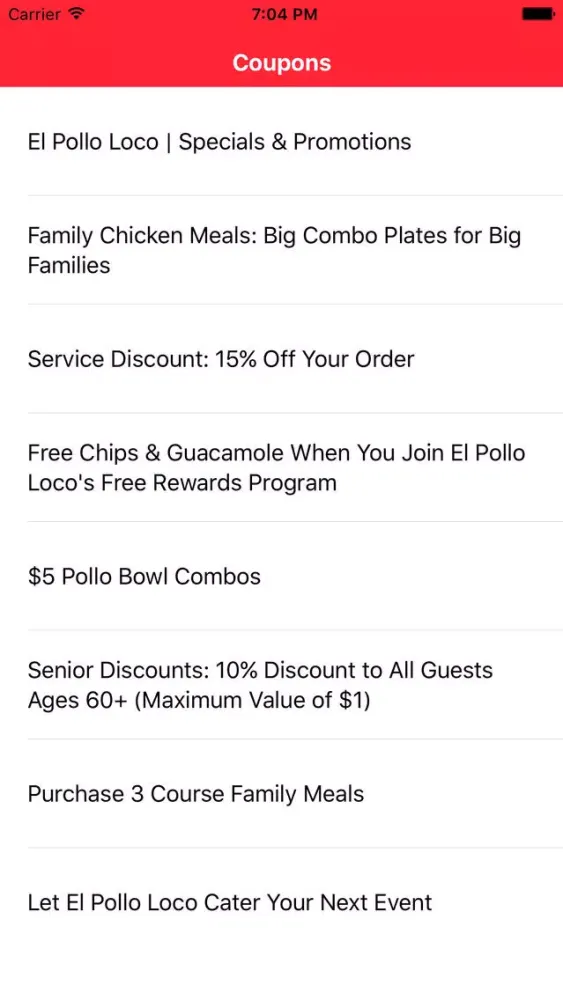 Скриншоты Coupons for El Pollo Loco App