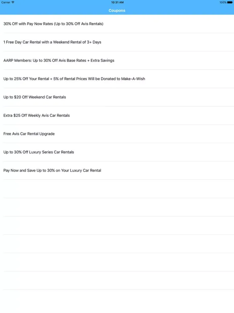 Capturas de pantalla de Coupons for Avis Car Rental App iPad 
