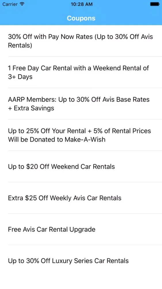 Capturas de pantalla de Coupons for Avis Car Rental App