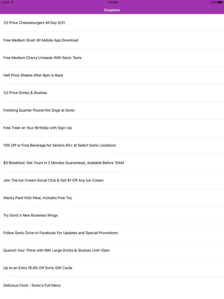 Coupons for Sonic App iPad 应用截图
