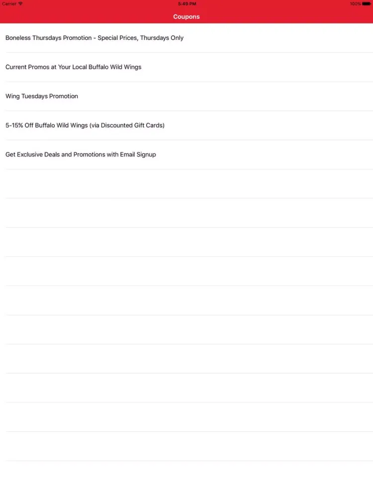 Ảnh chụp màn hình của Coupons for Buffalo Wild Wings App iPad 