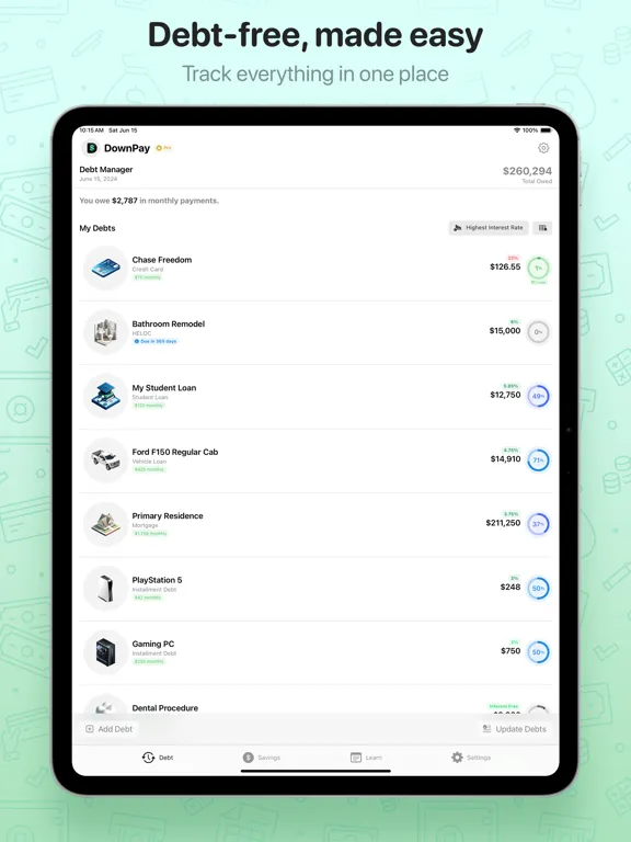 ภาพหน้าจอของ DownPay: Track Debt & Savings iPad 