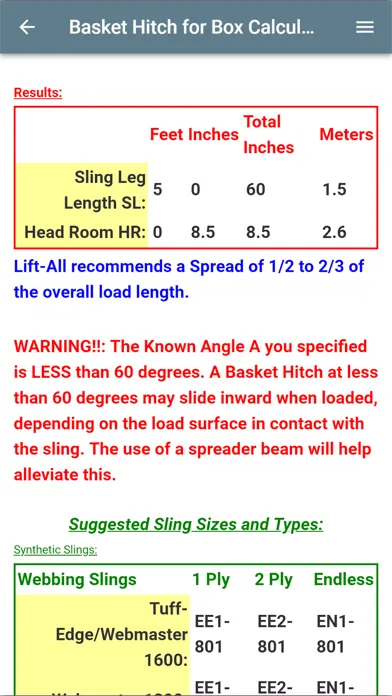 Screenshot di Lift-All Sling Calculator