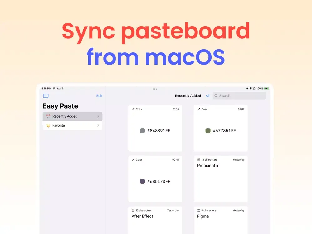 ภาพหน้าจอของ EasyPaste iPad 