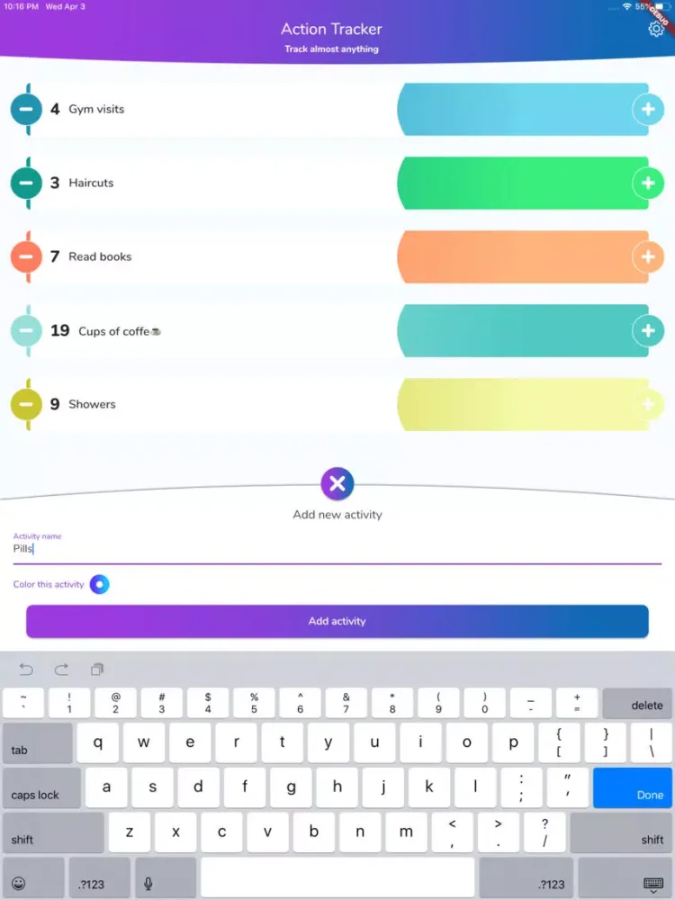 Track it - activities counter iPad  Screenshots