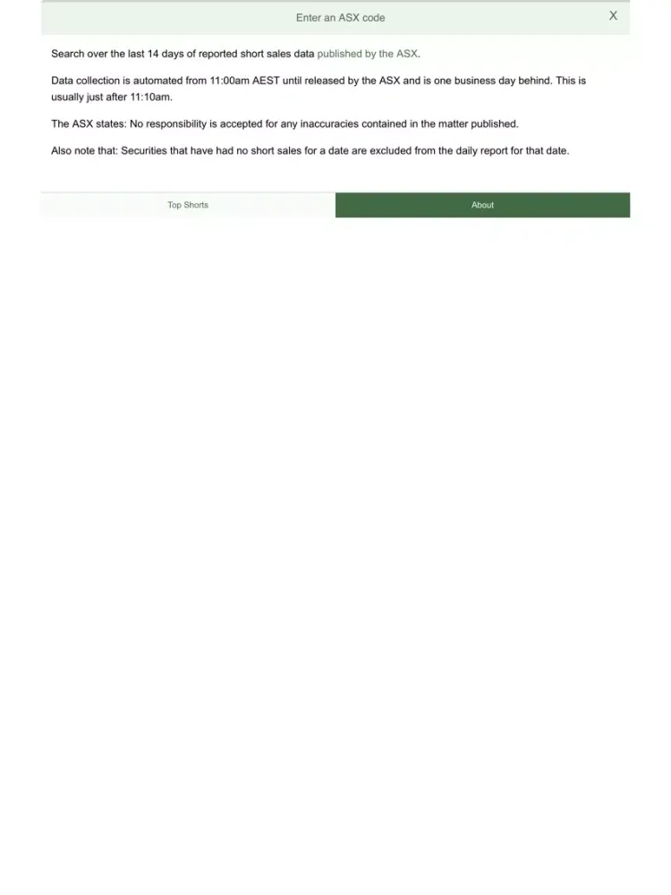 Скриншоты ASX Daily Gross Short Sales iPad 