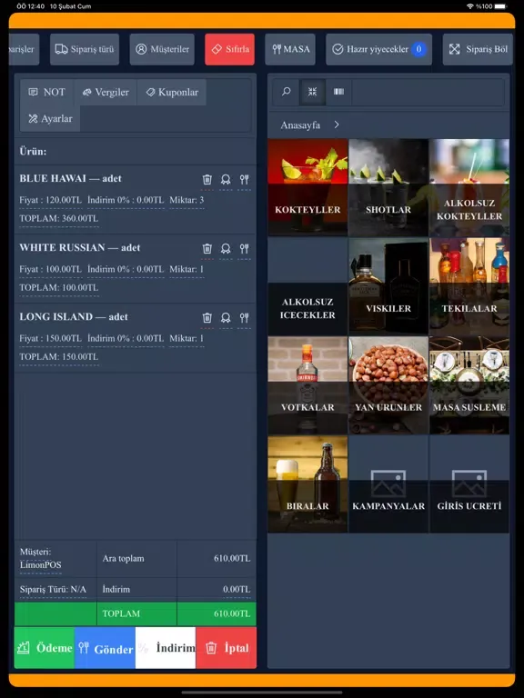ภาพหน้าจอของ LimonPOS iPad 