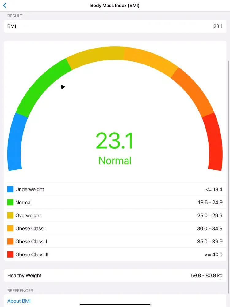 Tangkapan layar BMI Calculator App + iPad 