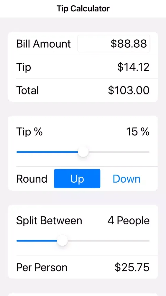 ภาพหน้าจอของ Tip Calculator + Bill Splitter