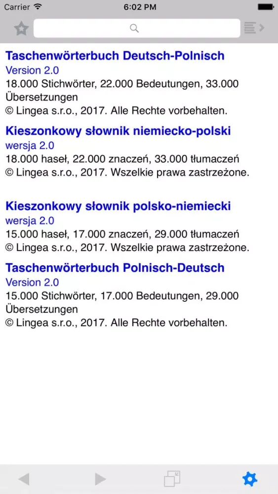 Capturas de pantalla de Niemiecko-polski słownik kieszonkowy Lingea
