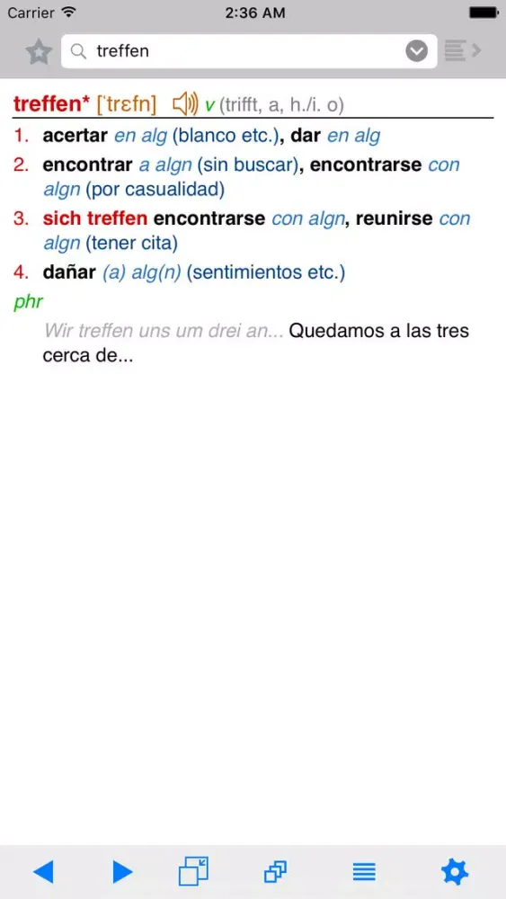 Lingea German-Spanish Advanced Dictionary スクリーンショット