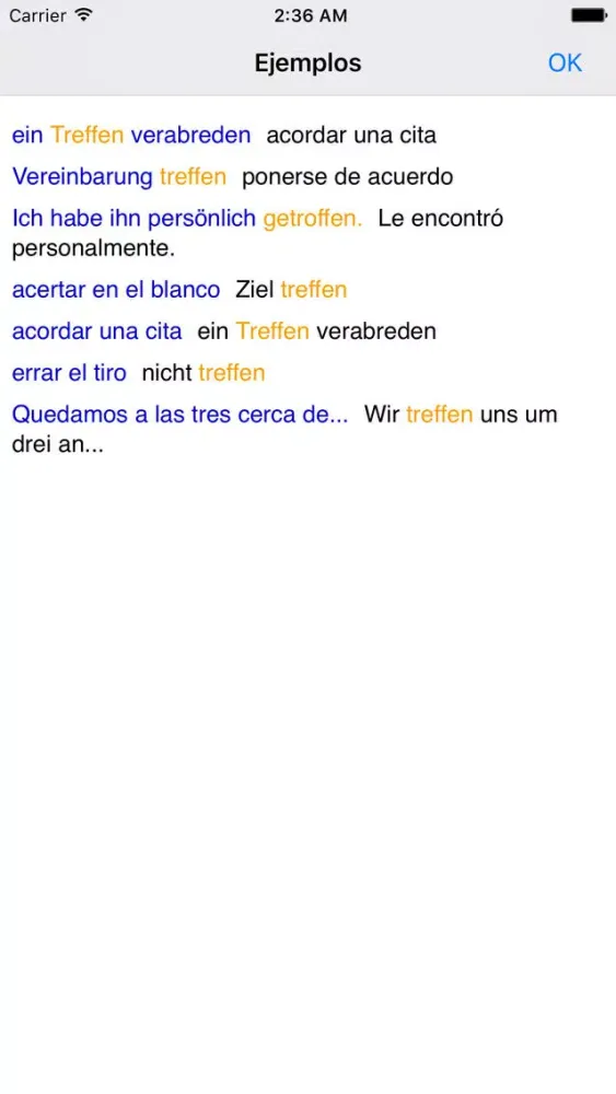 Lingea German-Spanish Advanced Dictionary スクリーンショット