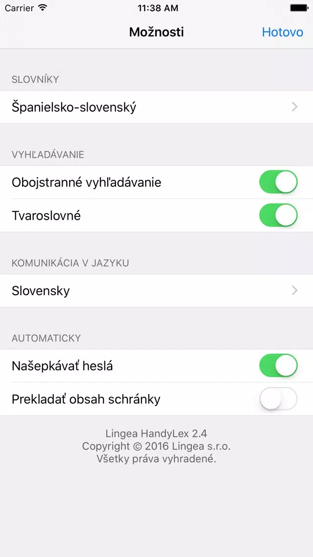 ภาพหน้าจอของ Lingea Španielsko-slovenský vreckový slovník