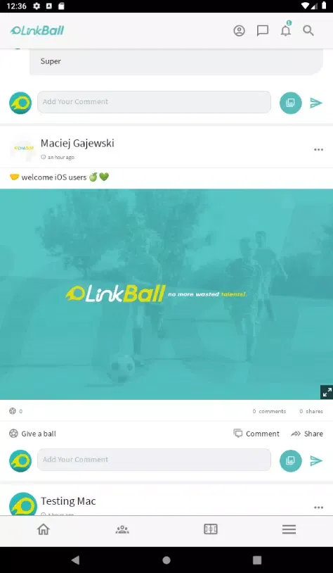 LinkBall ClubApp Demo 1 Screenshots
