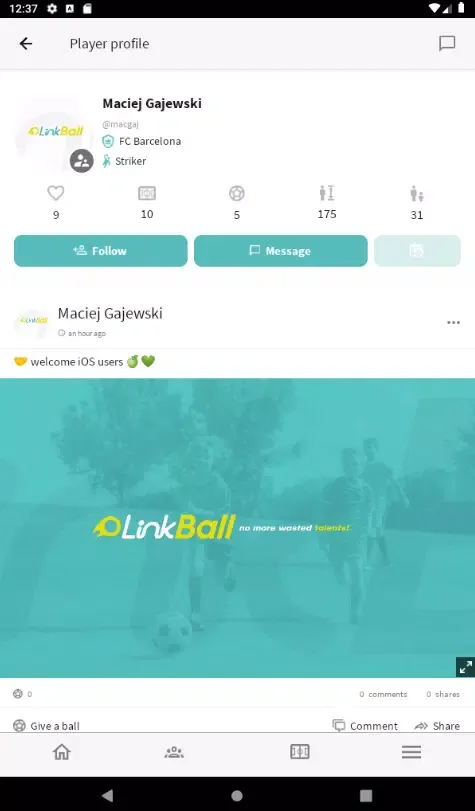 LinkBall ClubApp Demo 1 Screenshots