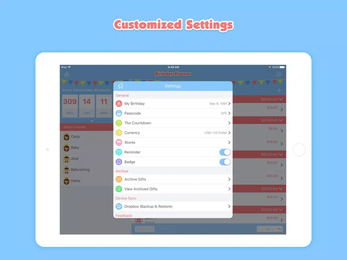 Скриншоты Birthday Planner Pro - Event Countdown & Gift List iPad 