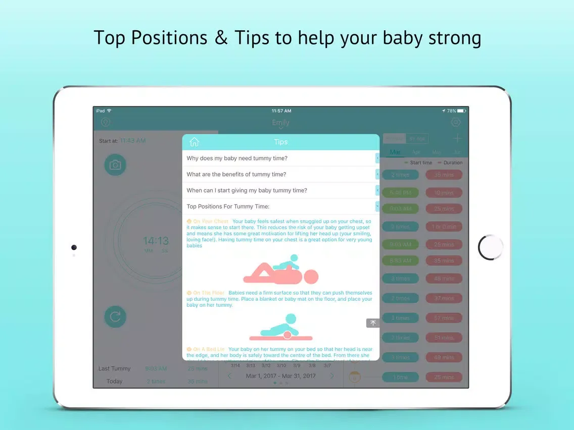 Tummy Time Tracker Pro - Improve Baby Coordination iPad  স্ক্রিনশট