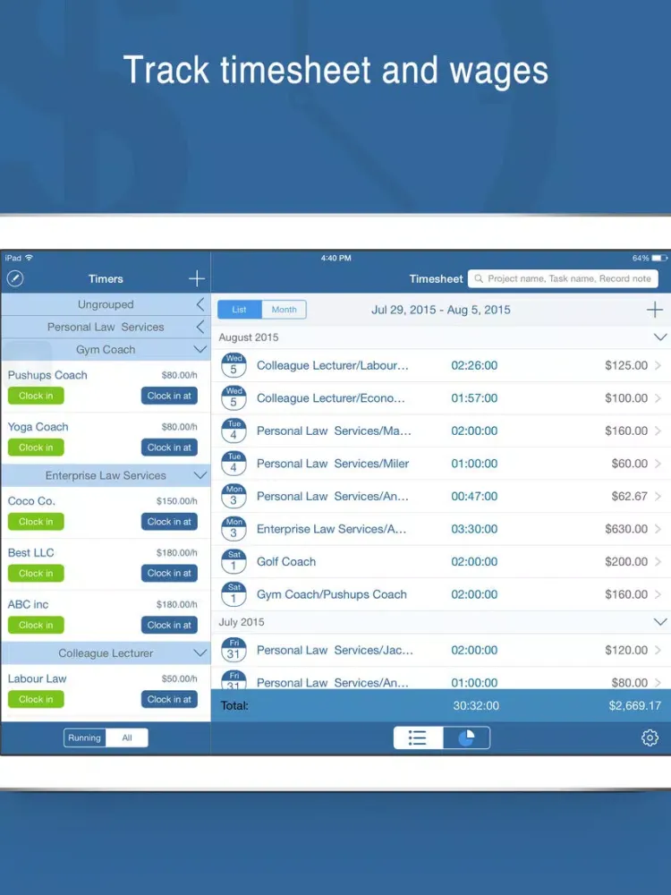 صور Worktime Tracker Pro - Timesheet & Billing Manager iPad 