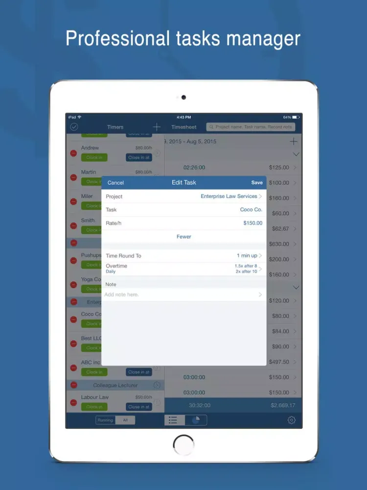 صور Worktime Tracker Pro - Timesheet & Billing Manager iPad 