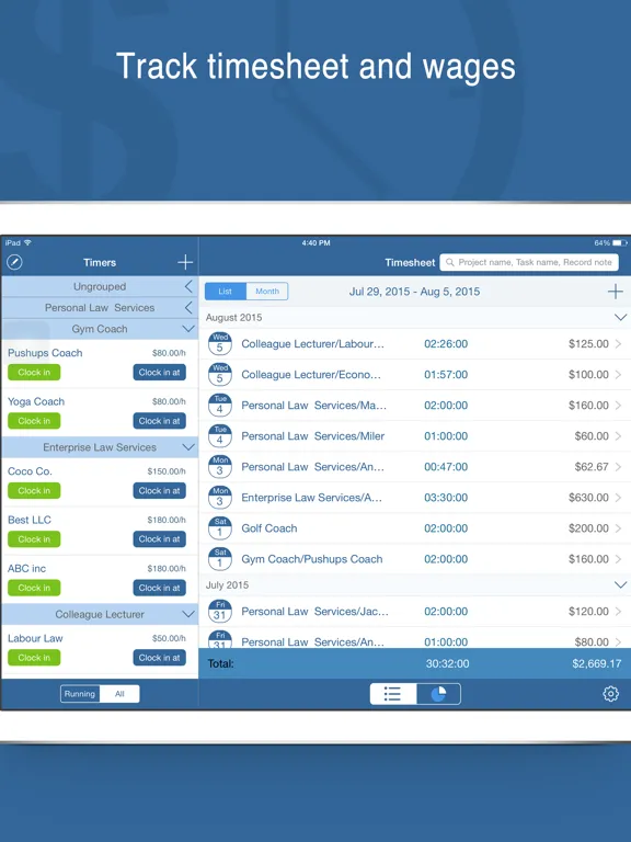 Tangkapan layar Worktime Tracker Pro iPad 