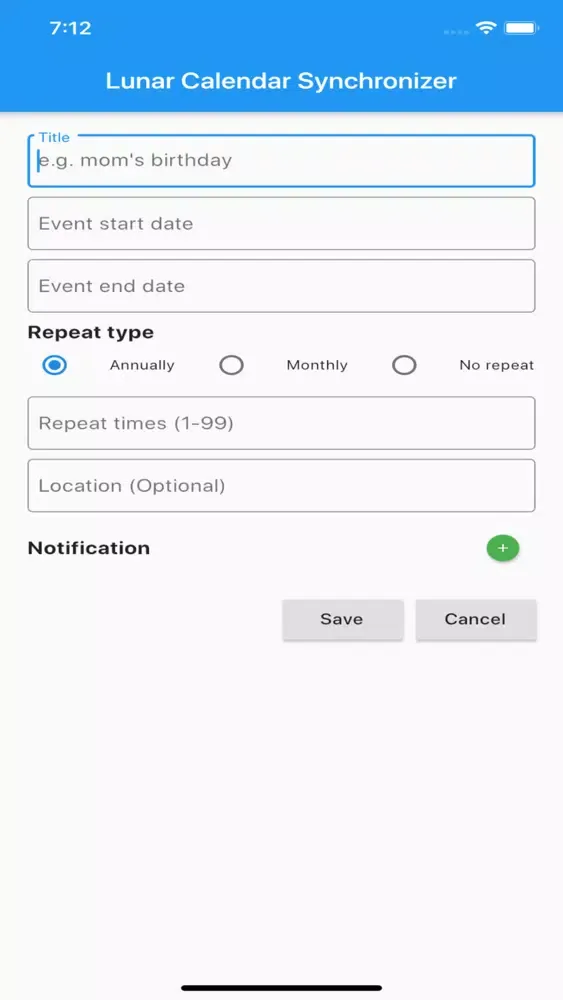 Tangkapan layar Lunar Calendar Synchronizer