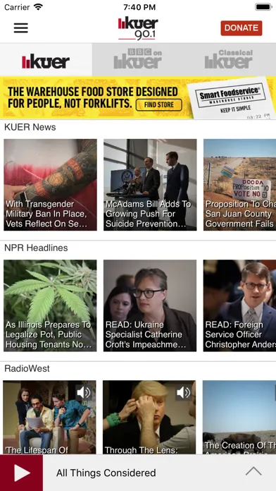 Tangkapan skrin KUER Public Radio App