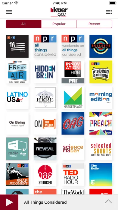 Tangkapan skrin KUER Public Radio App