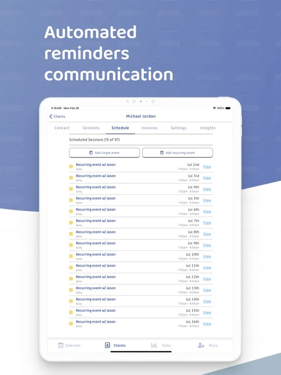 Capturas de pantalla de Session Tracker Client Manager iPad 