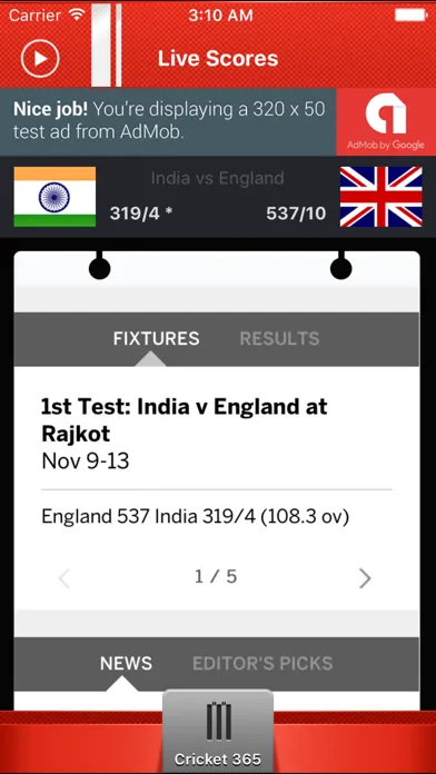 Скриншоты Cricket365 - England
