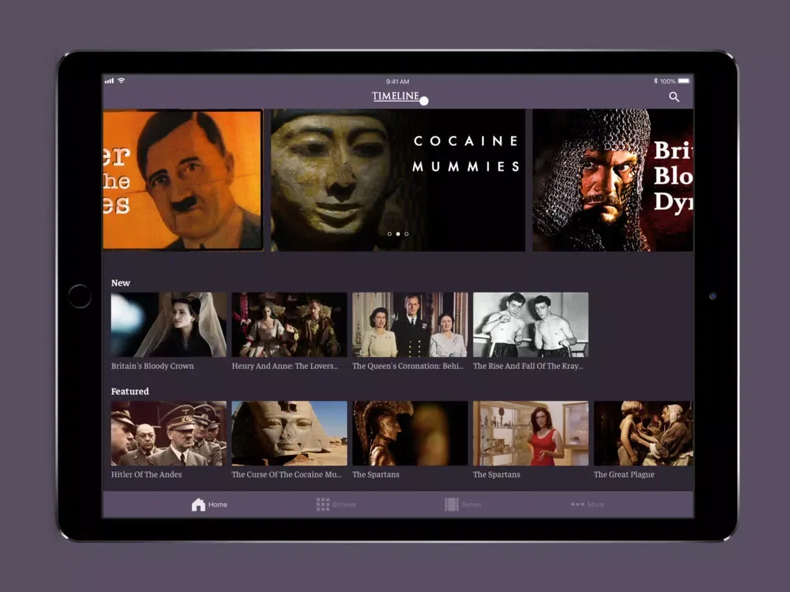 Tangkapan skrin Timeline History Channel iPad 