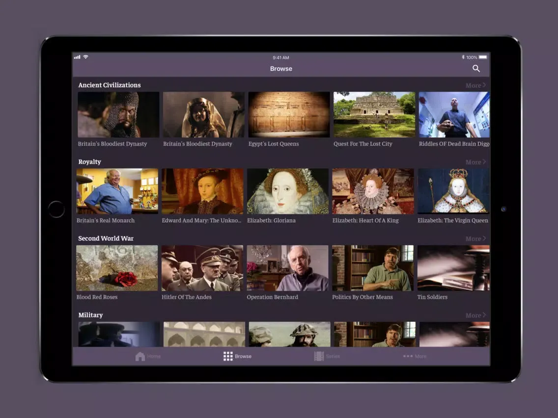 Tangkapan skrin Timeline History Channel iPad 