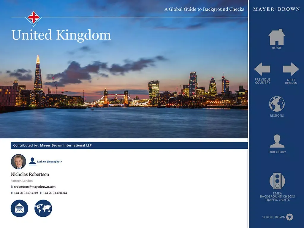 Capturas de tela do Mayer Brown - A Global Guide to Background Checks iPad 