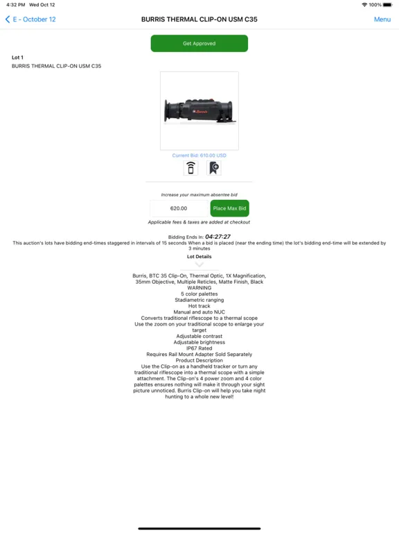 Zrzuty ekranu Online Hunting Auctions iPad 