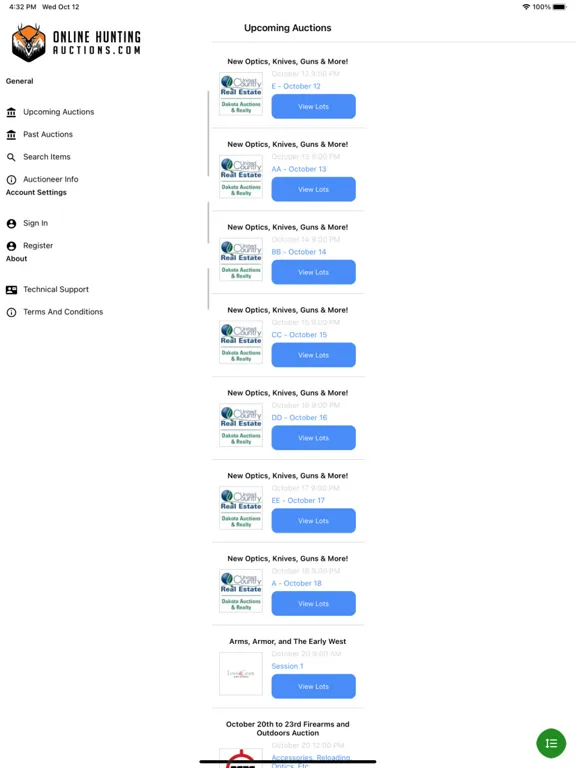 Zrzuty ekranu Online Hunting Auctions iPad 