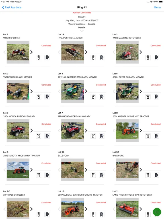 Capturas de tela do Weaver Auctions iPad 