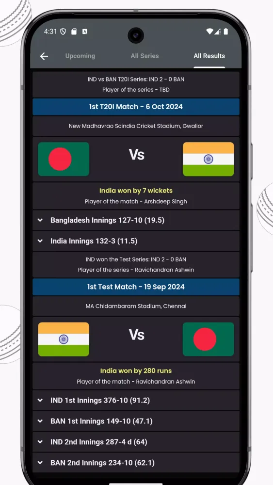Скриншоты IND vs AUS Live Cricket Score