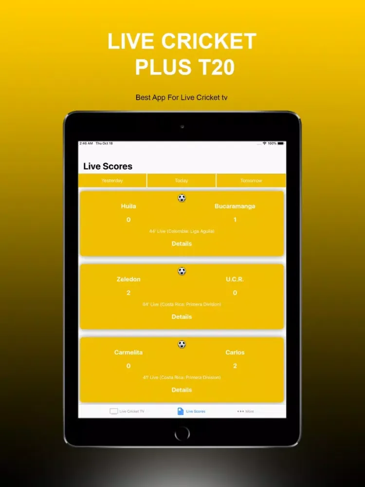 Tangkapan layar Live Cricket Plus T20 iPad 