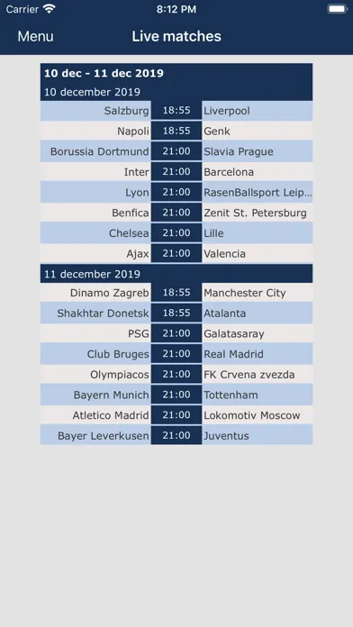 Capturas de pantalla de Champions League live