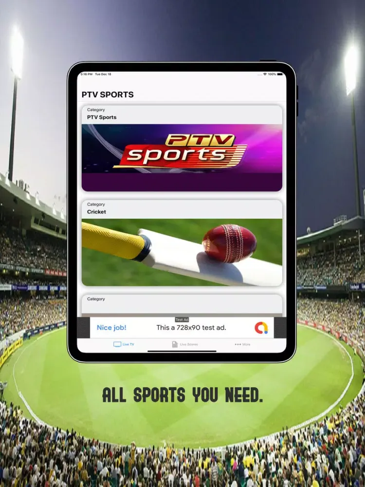 تصاویر Live Ptv sports Tv iPad 