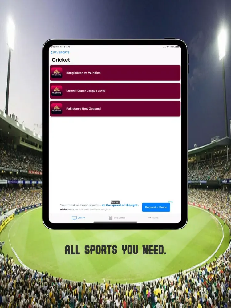 تصاویر Live Ptv sports Tv iPad 