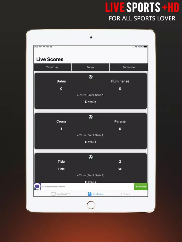 Live Sports Plus HD iPad  Screenshots