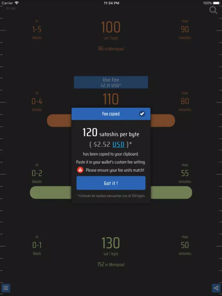 Bitcoin Fees iPad  스크린샷